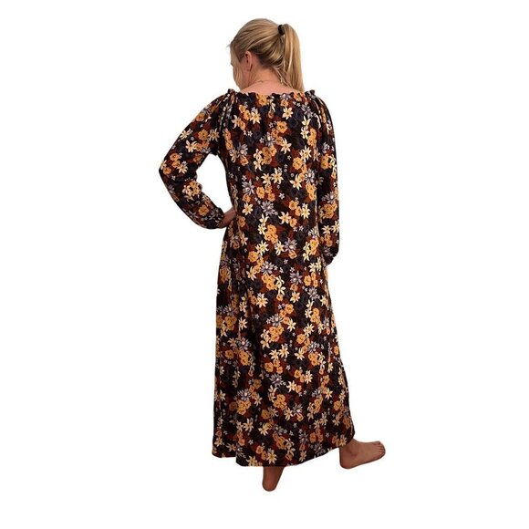Vintage Mid Century 70s 80s Kaftan Mumu Maxi House Party Dress Floral Small - Picture 3 of 6